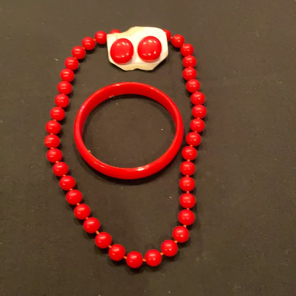 Bright Red Necklace, Earring, Bracelet Set